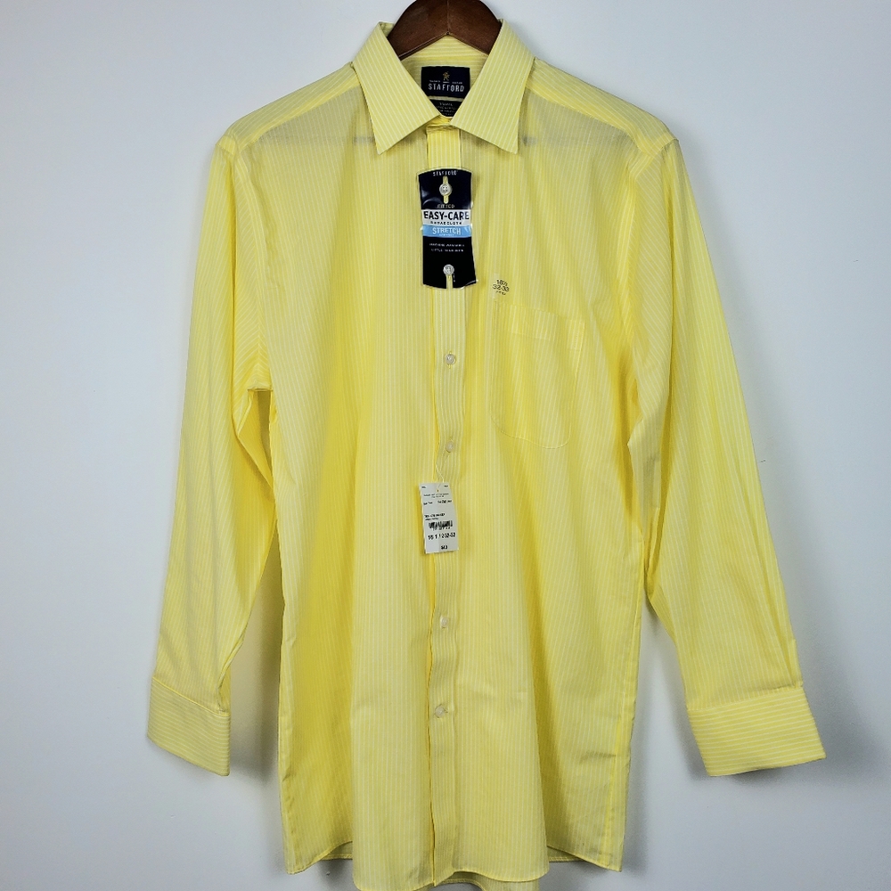 "New" STAFFORD EASY CARE BROADCLOTH STRETCH COMFORT Fitted DRESS Shirt Yellow